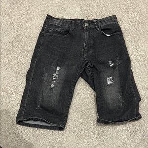 Men's Black Distressed Denim Shorts